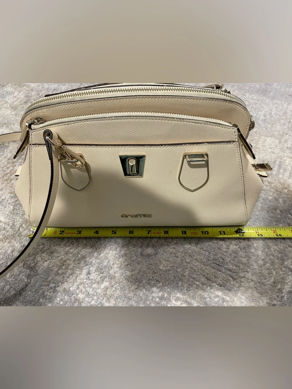 Cromia Beige Cream Italian Leather Shoulder Bag Crossbody Purse Made in Italy - Picture 11 of 15